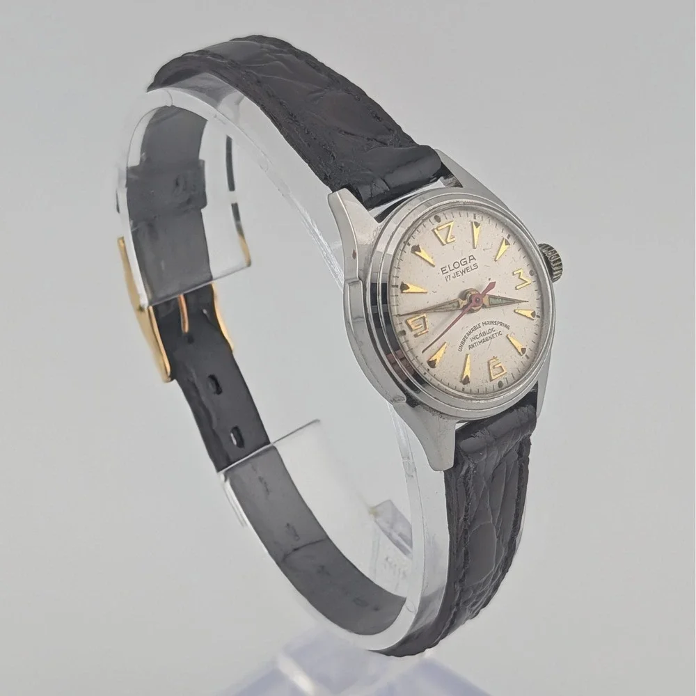 Vintage 1950s Eloga 17 Jewel Swiss Manual Wind Watch Incabloc Antimagnetic Lume